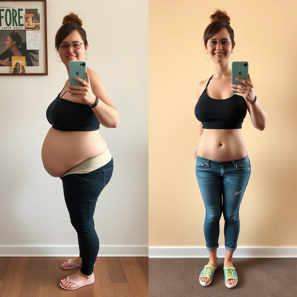 A photo collage showcasing the targeted areas of fat loss – a person's belly, thighs, neck, and face – where the fat visibly melts away as they eat the 'wonder fruit' in the background.