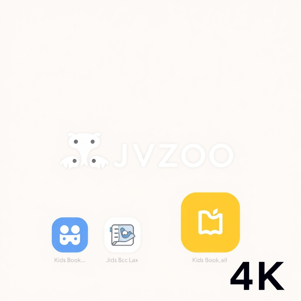 The JVZOO logo seamlessly integrated into the Kids Book AI interface, symbolizing the connection between the two platforms. Clean, modern design. 4K resolution.