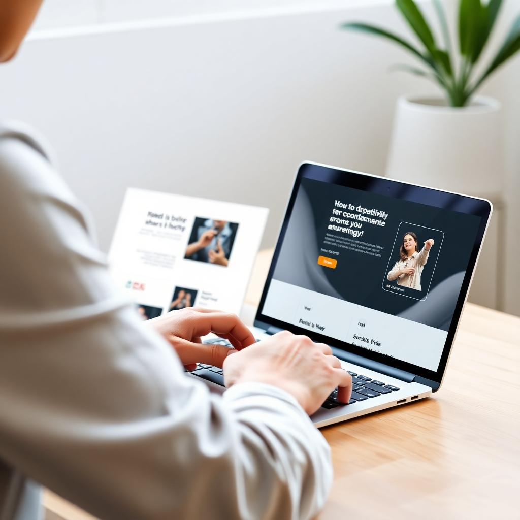 A photorealistic image of a person effortlessly navigating a clean and user-friendly website on a laptop. The image should emphasize the simplicity and effectiveness of the design.