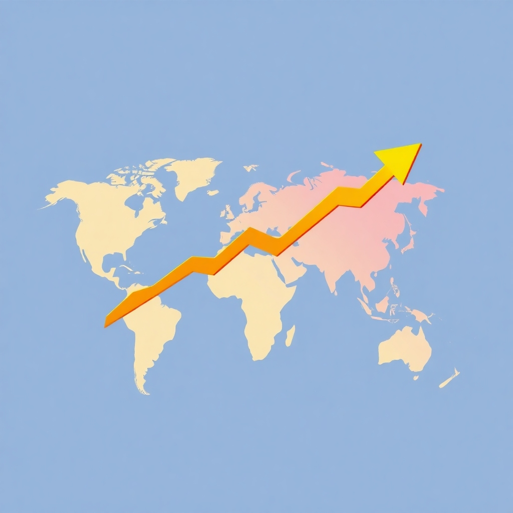 A stylized image illustrating growth and strategy. An upward-trending graph, with bright and positive colors, is overlaid on a world map, symbolizing global reach. Visual elements should clearly convey the concepts of growth and expansion.