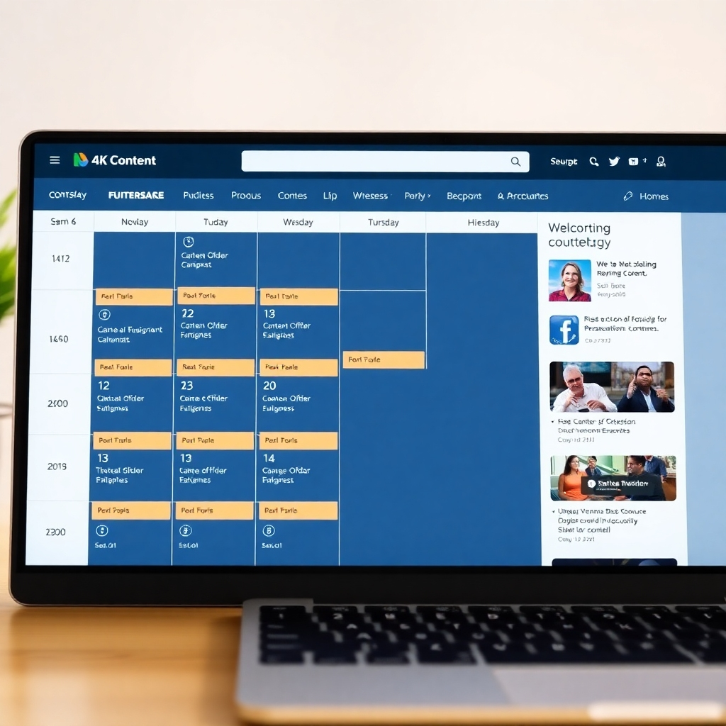 An image depicting a content calendar and a website showcasing compelling content. High quality, 4K resolution