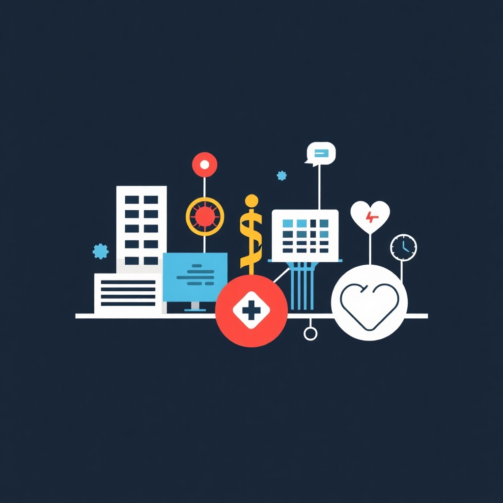 Create a stylized image representing different industries, such as technology, finance, and healthcare, visualized as interconnected icons or abstract shapes. Employ a color palette that conveys professionalism and dynamism. The style should be modern, conveying the diverse sectors SempQual serves.