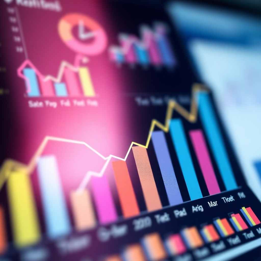 Photorealistic image, depicting graphs and charts showing significant growth and positive results.  Bright and engaging color palette.  Camera angle is close-up, drawing attention to the data.  The style should be simple, clean and easily readable, communicating data clearly.