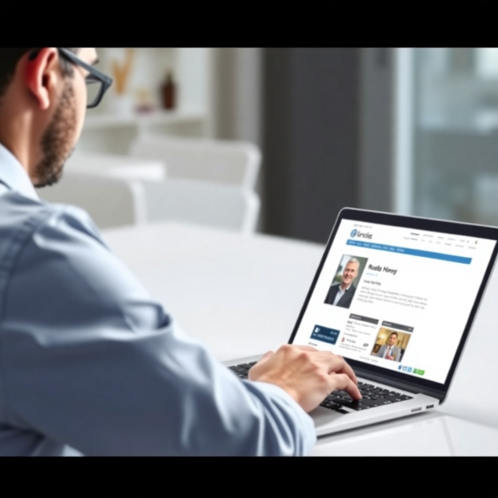 Photorealistic image depicting a person updating a website on a laptop.  Bright lighting and a clean workspace.  Camera angle is slightly over the shoulder, observing the action. The style is professional and shows a workflow.