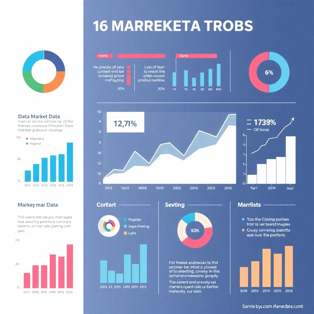 Produce a stylized infographic showing key market data trends visualized through charts and graphs. The image should showcase a modern and insightful approach to market analysis.