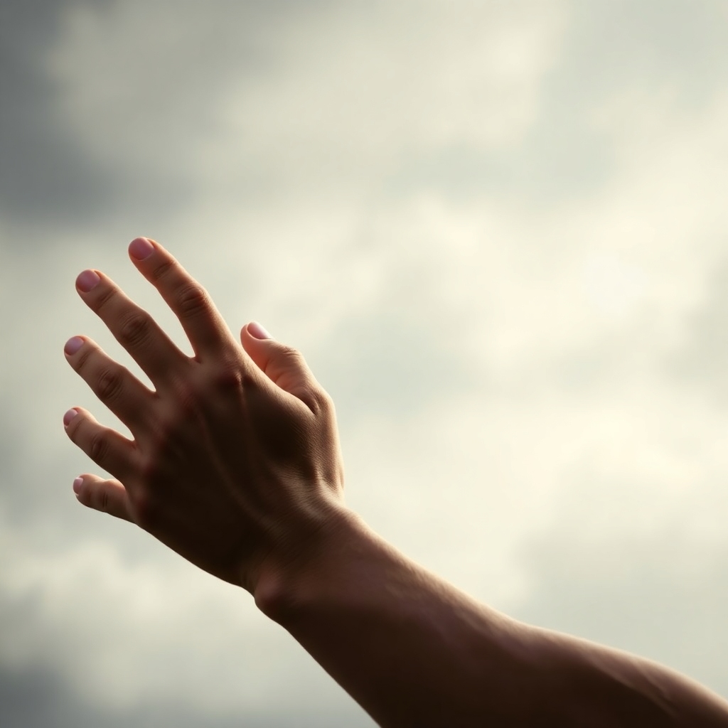 A photorealistic image depicting a hand reaching out to help someone who is struggling.  The hand could be seen as a symbol of God’s grace and support. The image should be emotive, showing both vulnerability and resilience. The color palette should be realistic but emotionally powerful.