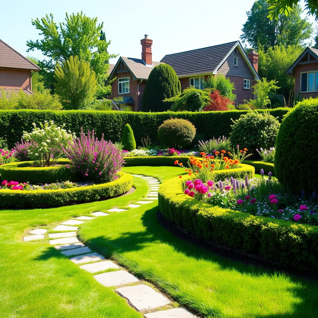Lush garden and lawn after maintenance