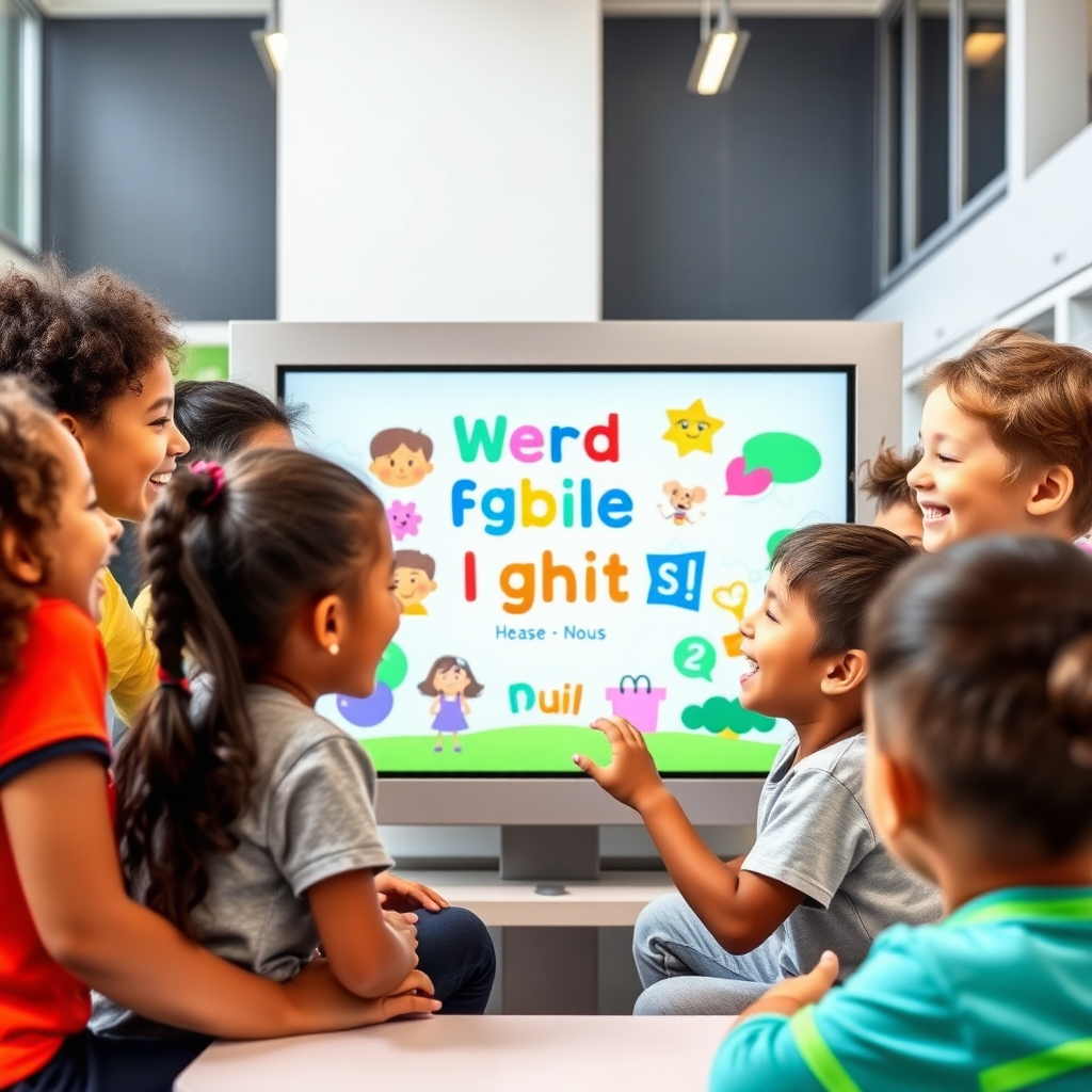 Children engaging with interactive content