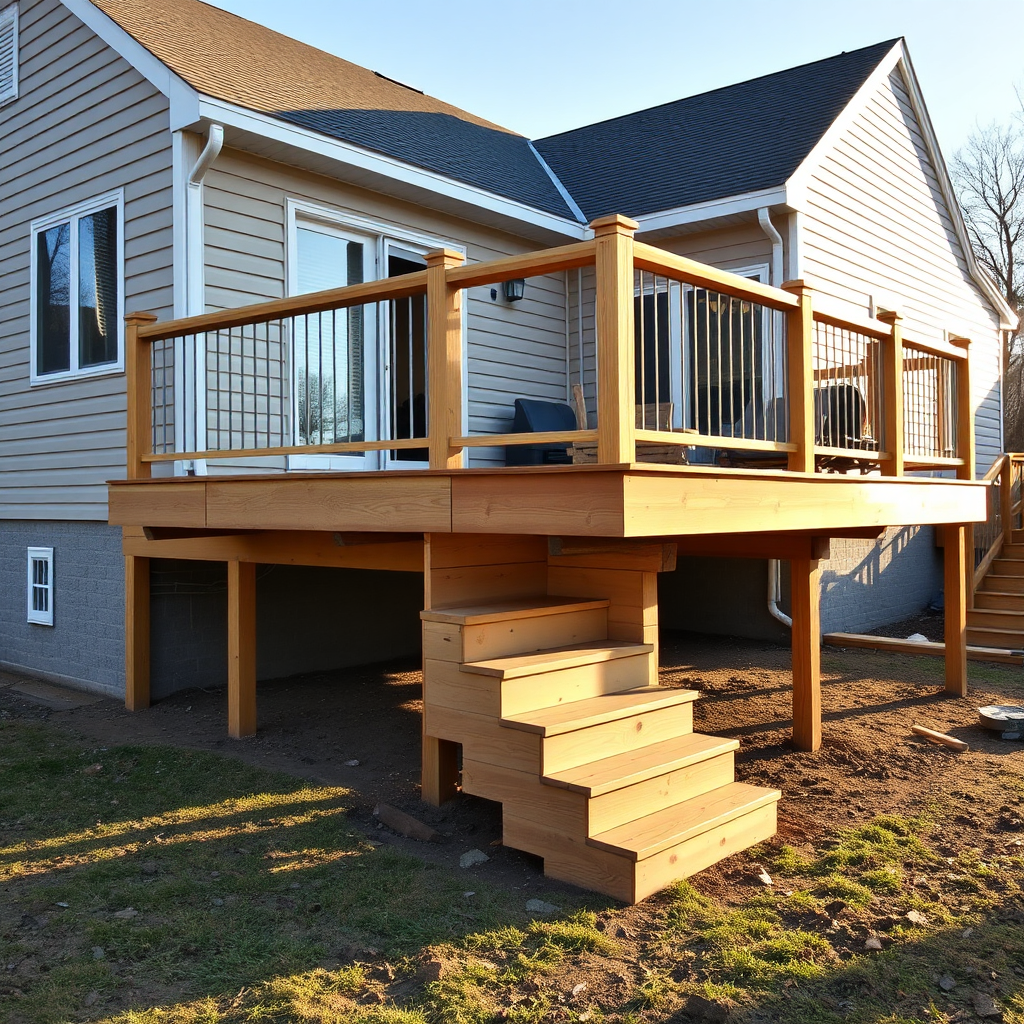 Newly constructed wooden deck