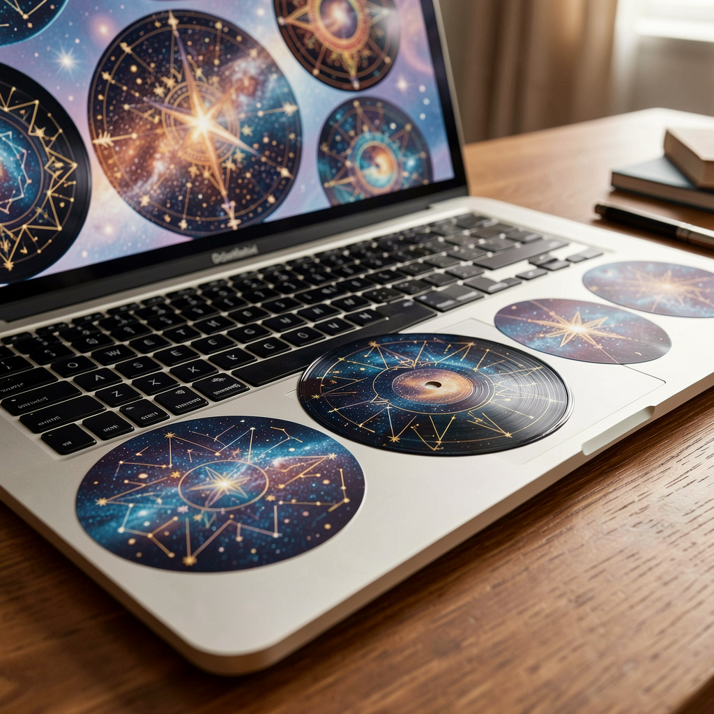 Laptop with celestial decals