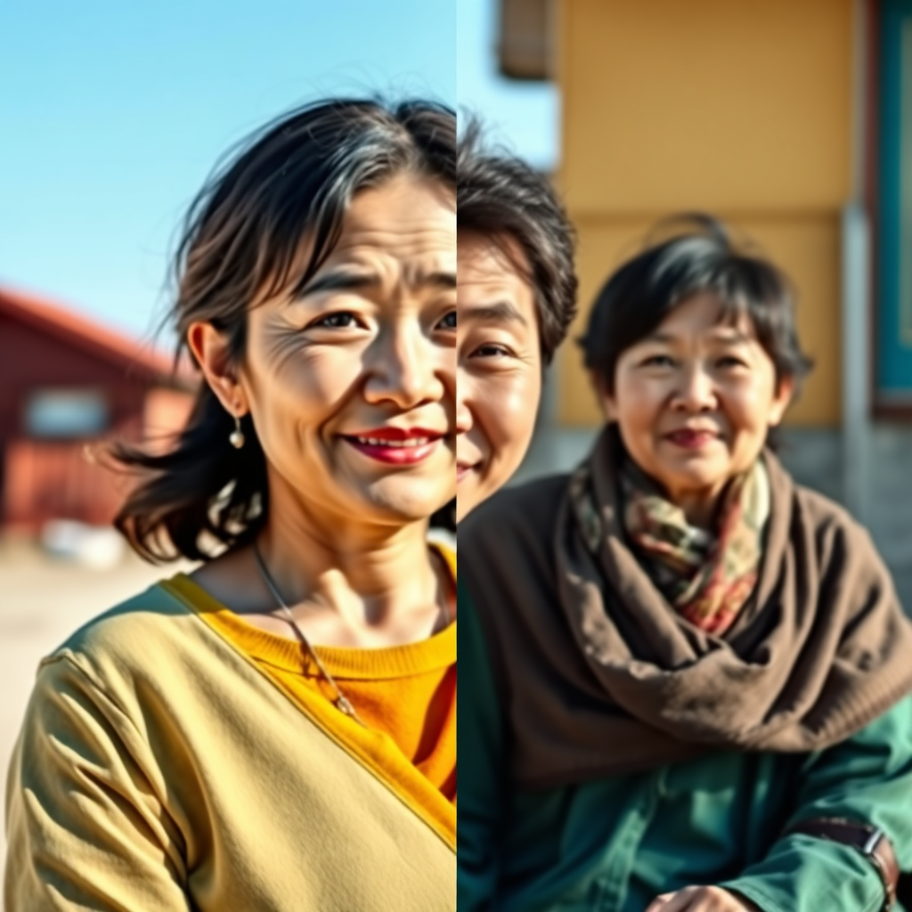 A split-screen image showing two different cultural parenting styles side-by-side. One side depicts a Western mother, the other an Eastern mother. Contrasting colors and settings. 4K, stylized realism.