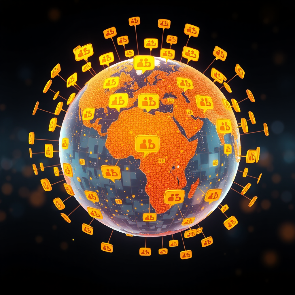 Create a visually striking image of a globe with numerous notification icons radiating outwards, each representing a new job alert. The globe should be semi-transparent, revealing a network of interconnected data points beneath the surface, symbolizing the global job market. The color palette should be vibrant and dynamic, with yellows and oranges representing urgency and excitement. The lighting should be soft and diffused, creating a sense of accessibility and information. The image should evoke a feeling of constant connectivity and opportunity, as if the whole world is at your fingertips. Style: blend of infographic and photorealism, 4k resolution.