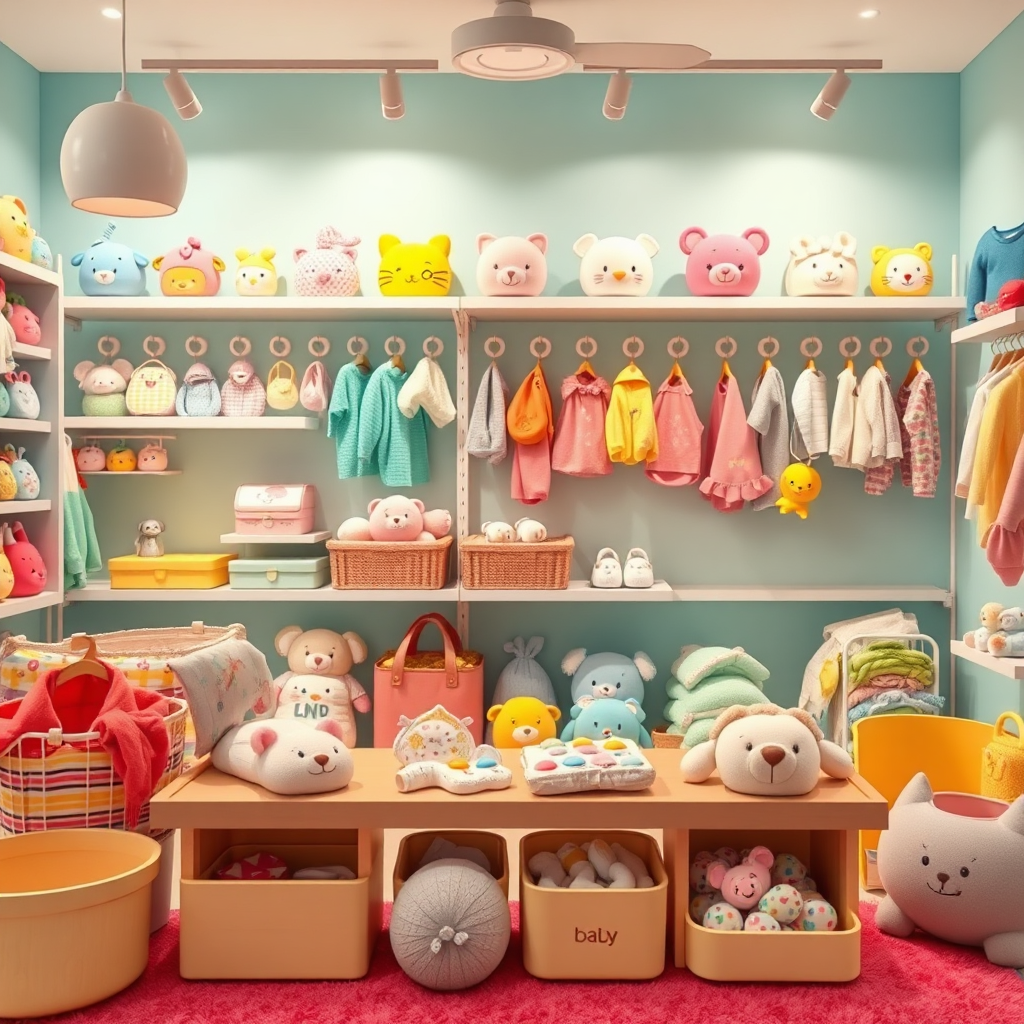Online baby shopping website, full of baby products. Lots of colours. High quality image. 4k resolution