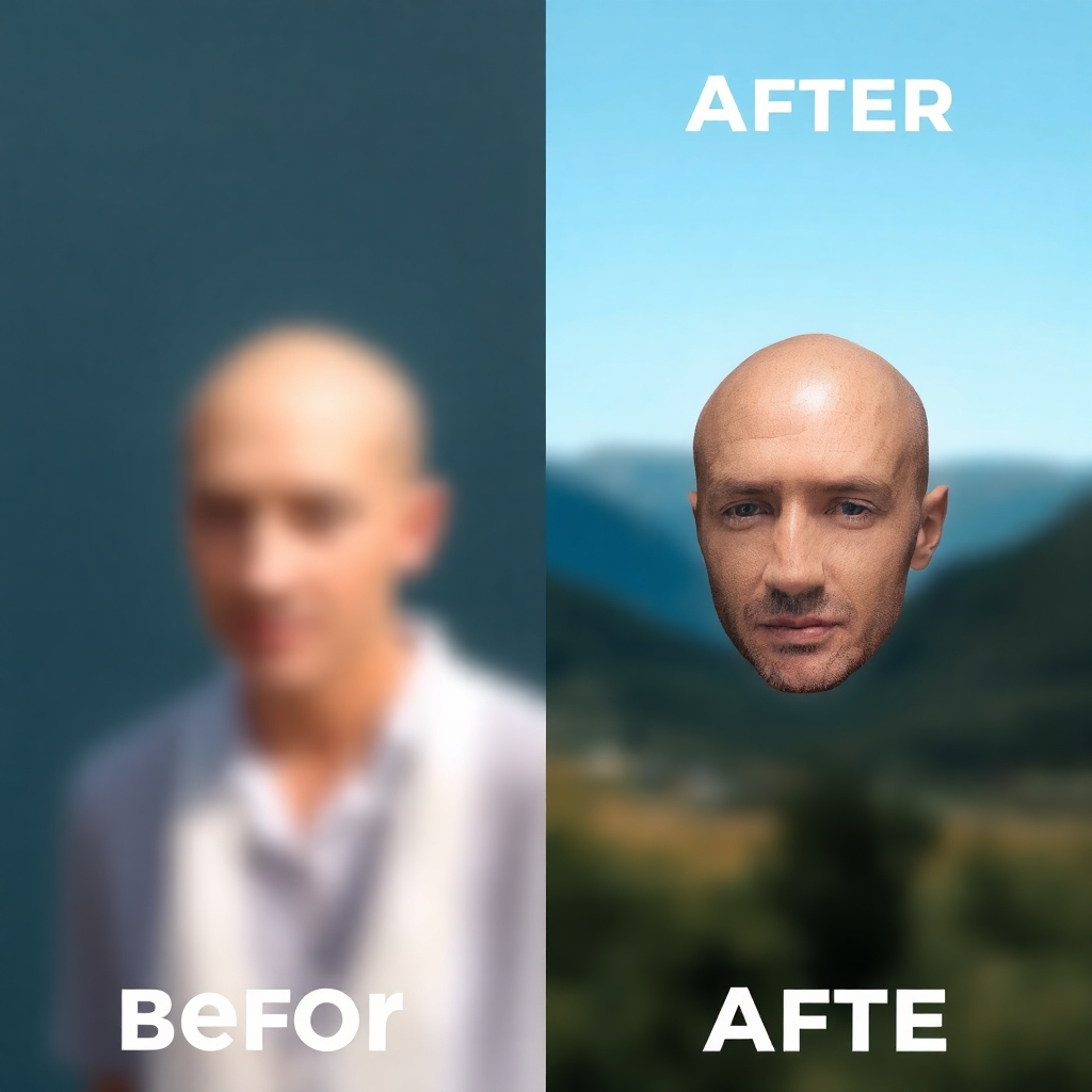 A before-and-after visual. On the 'before' side, a blurry, indistinct image representing a vague AI output. On the 'after' side, a crisp, highly detailed AI-generated image of the same subject, showcasing the power of a well-structured prompt. Use a dramatic lighting contrast to emphasize the transformation. The subject could be anything from a portrait to a landscape, but the key is the stark difference in clarity and detail.
