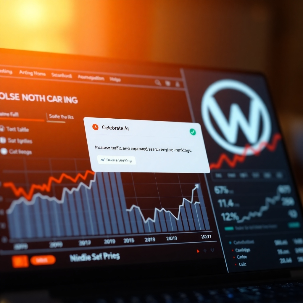 A photorealistic image depicting a website's dashboard showing increased traffic and improved search engine rankings, with a celebratory notification overlay, and the WebAidR logo subtly present in the background.