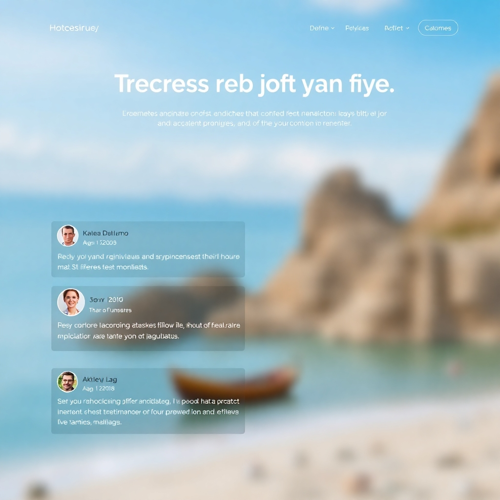 A photorealistic image of a section of a one-page travel agency website featuring client testimonials.  Show three to five testimonial blocks, each with a customer's headshot, name, and a short, positive review.  The design should be clean, modern, and visually appealing, using a minimalist aesthetic.  The background should be subtly blurred, drawing attention to the testimonials themselves.