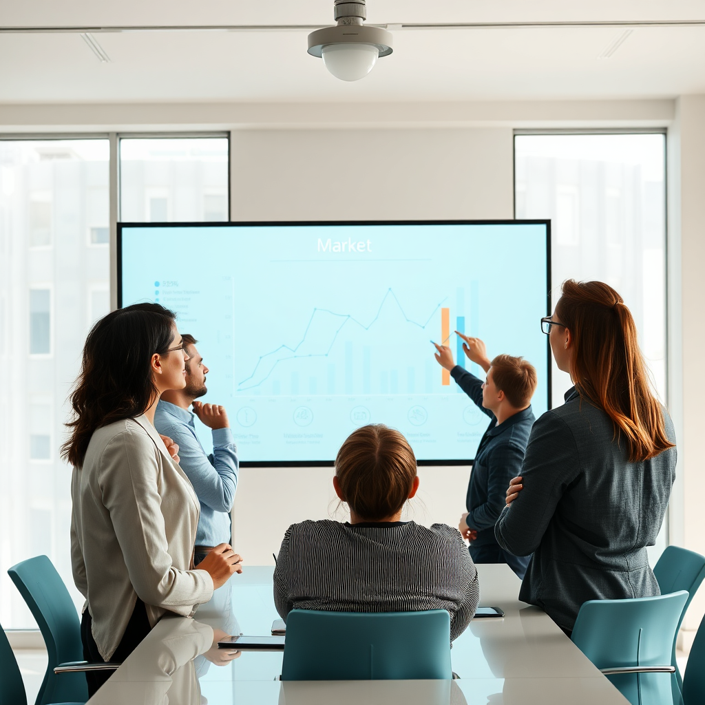 Analysts reviewing market maps