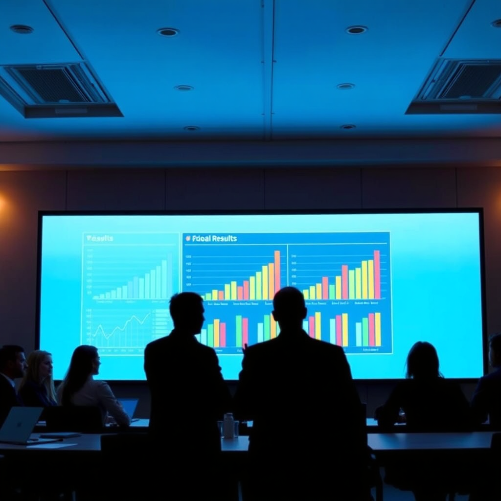 Conference presentation with charts