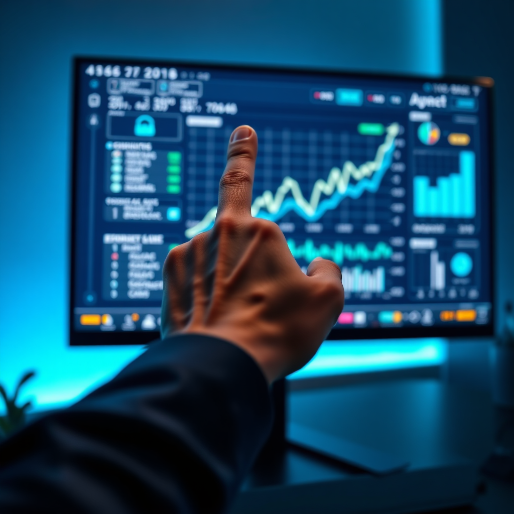 Dashboard on a monitor showing market charts