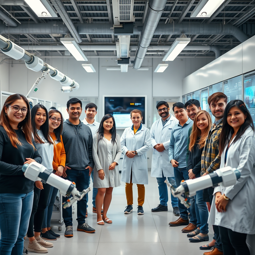 Volunteers in a bright lab