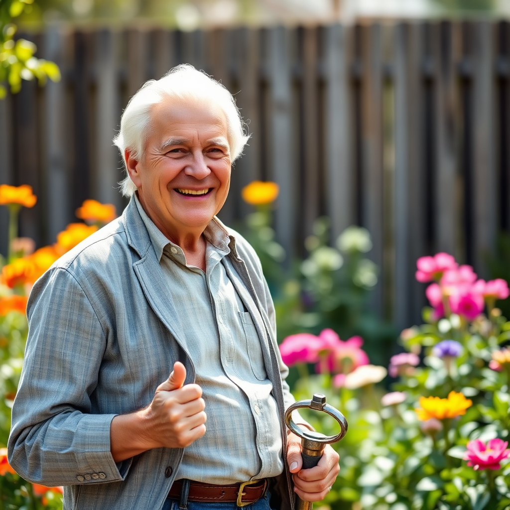 Retraité épanoui dans son jardin