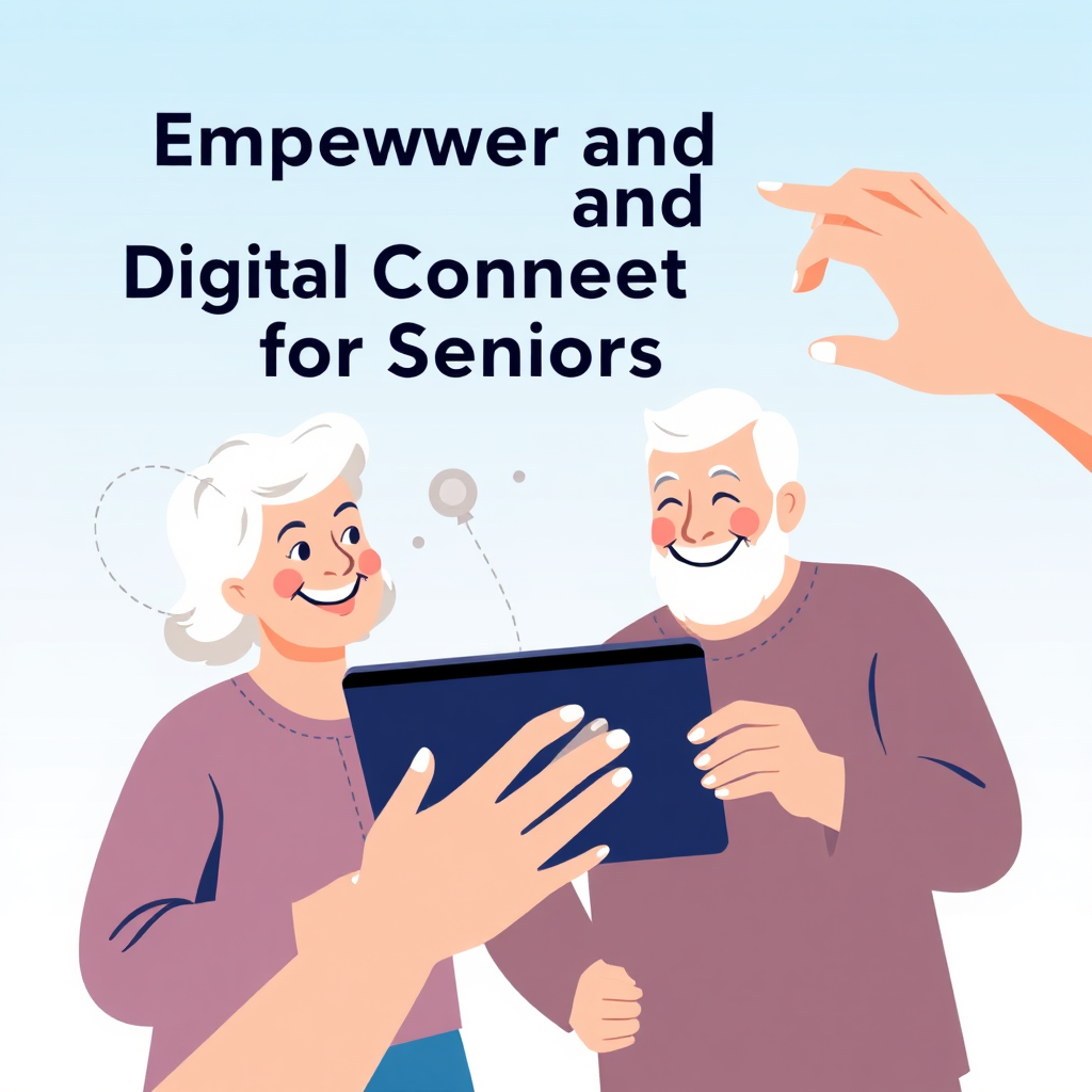 Illustration of seniors connecting digitally with guidance