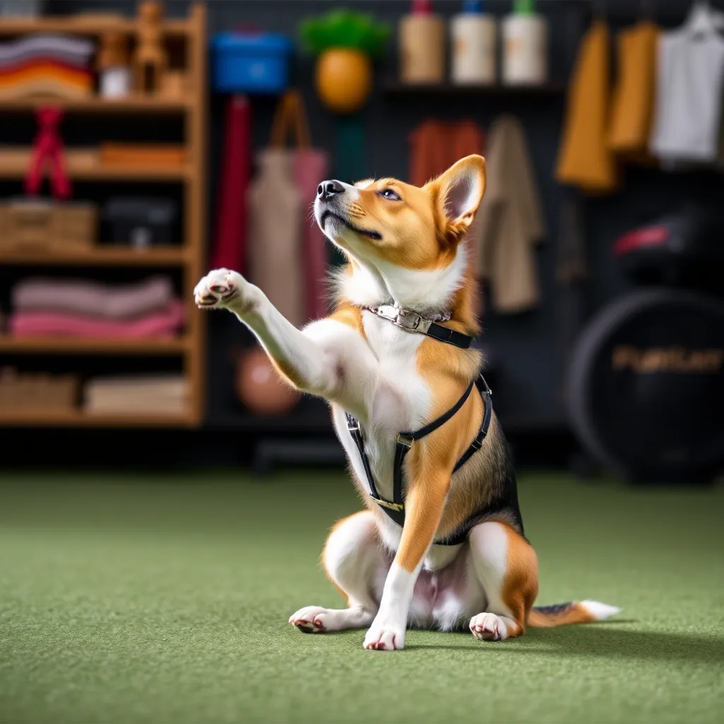 A serene and focused dog training session in a well-lit training room, featuring a knowledgeable trainer demonstrating commands to a attentive Labrador retriever. The trainer wears a friendly smile, equipped with treats for positive reinforcement, while the Labrador is eager and alert, sitting nicely in front of them. The background displays motivational dog training posters, and there is a variety of training equipment neatly arranged. The lighting highlights the connection between the trainer and the dog, creating a warm, encouraging ambiance. Shot from a close-up angle to capture the expressions and the bond, this image effectively represents a tranquil yet engaging training atmosphere. The image should evoke a sense of achievement and connection, captured in ultra-detailed, hyperrealistic 8K resolution.