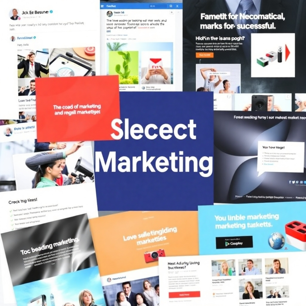 A collage of various marketing materials, highlighting successful marketing techniques, such as social media posts, email marketing campaigns, and online advertisements.