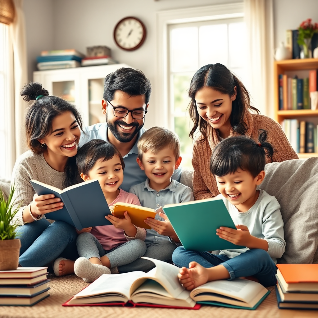 Diverse family enjoying homeschooling together