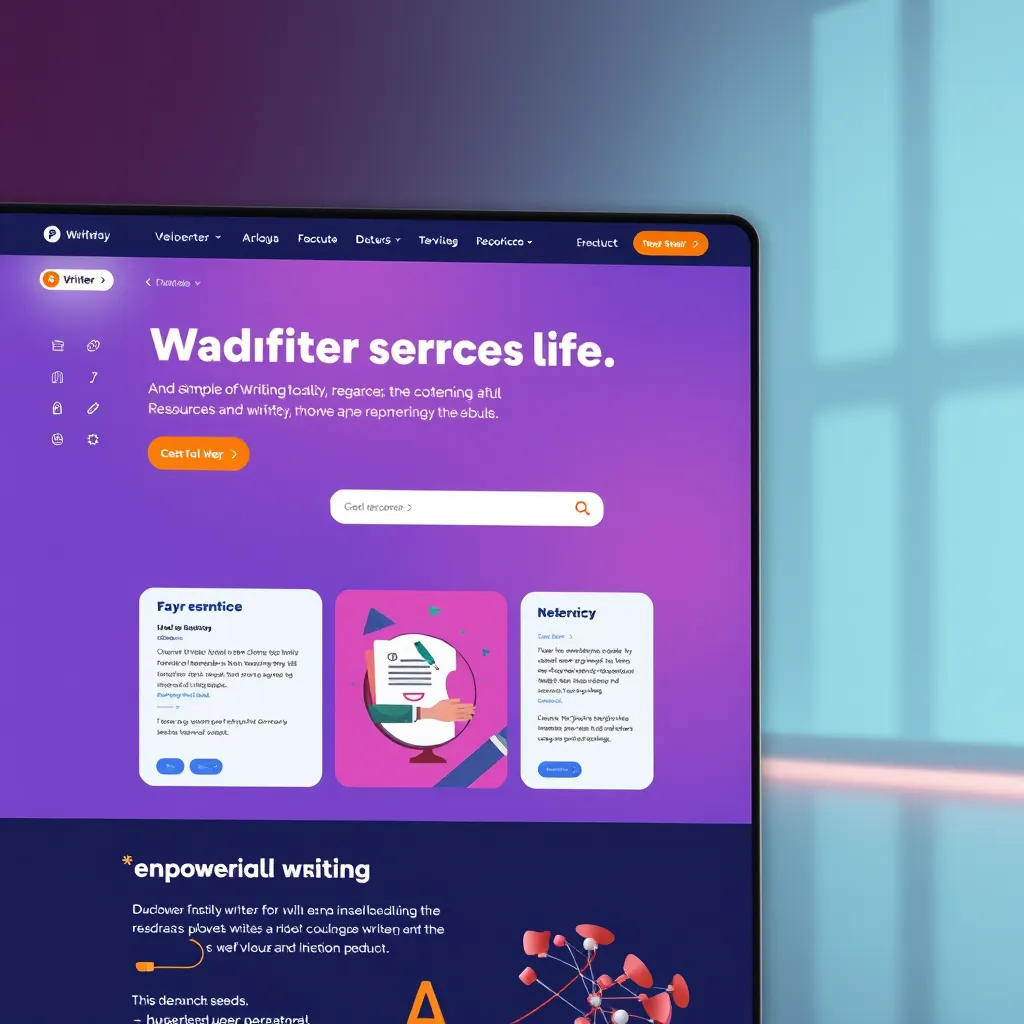 A vibrant and modern website interface with a diverse collection of writing tools, resources, and community features. The website should appear user-friendly and welcoming, with a focus on empowering writers at all levels.