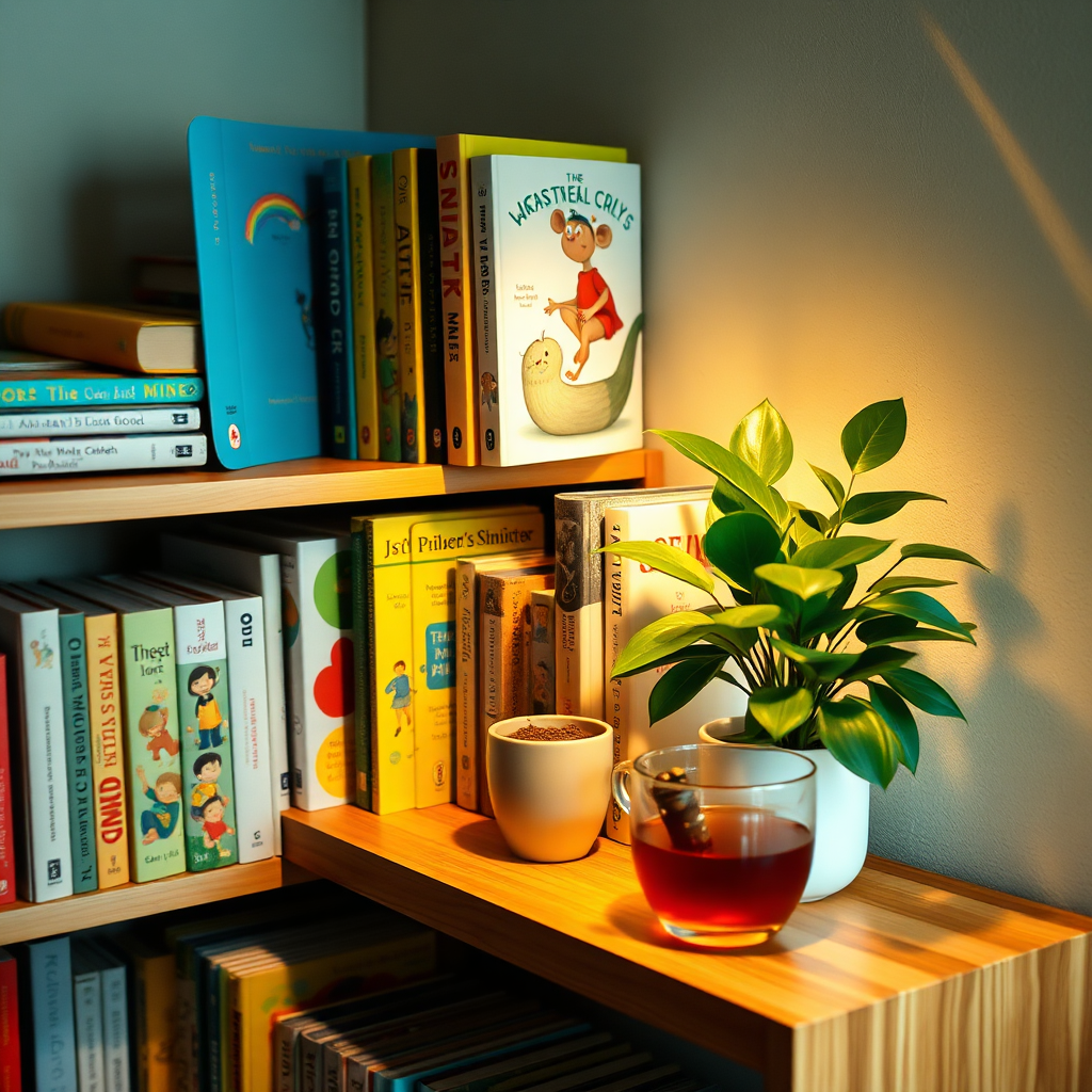 Cozy bookshelf and learning materials