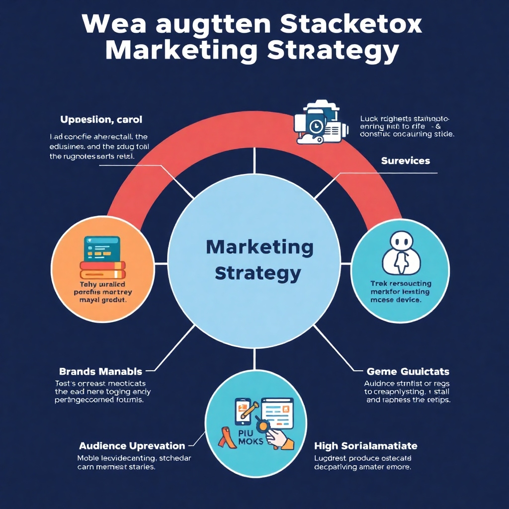 An infographic illustrating a well-defined marketing strategy for digital products, covering key aspects such as branding and audience engagement.