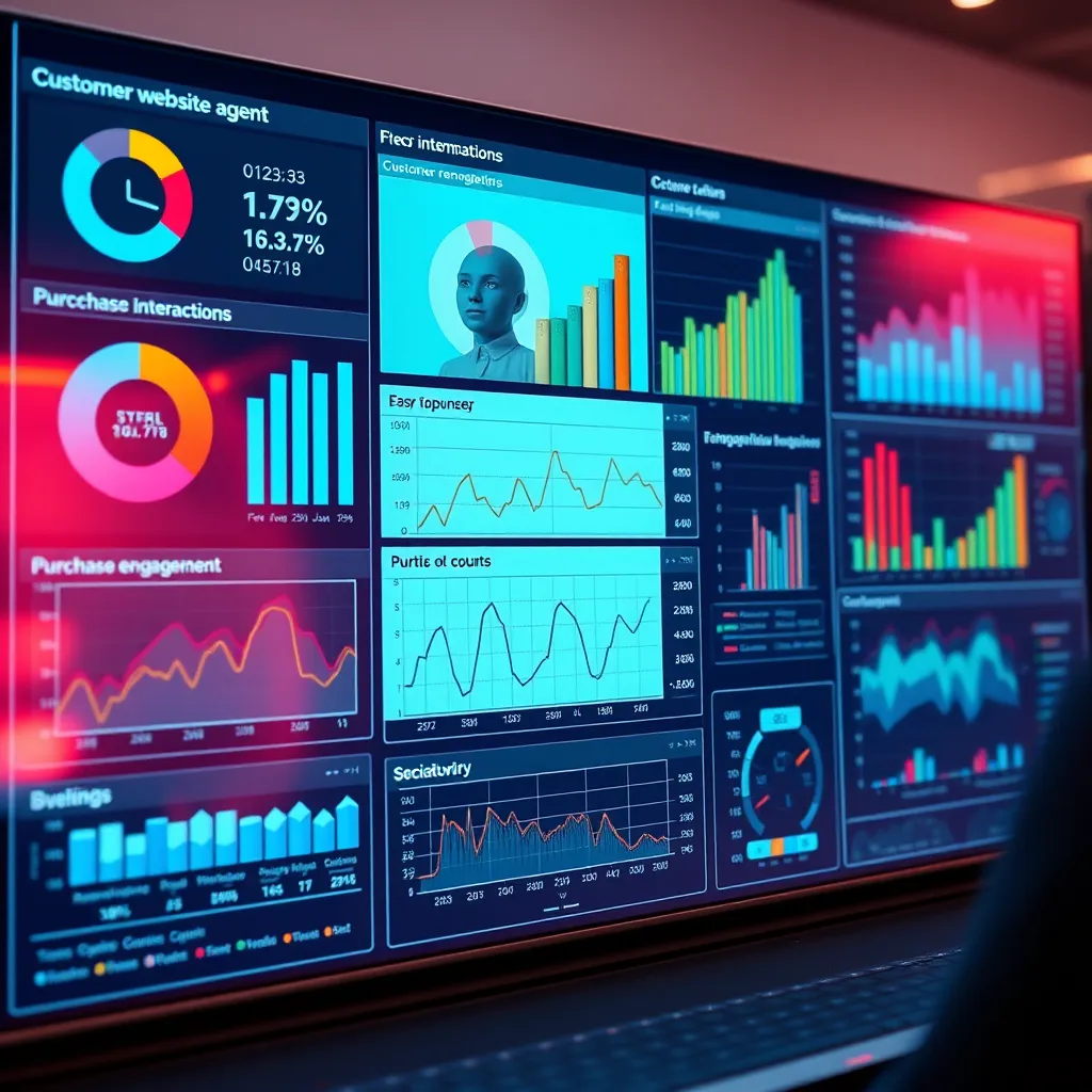 A data visualization dashboard showing charts and graphs representing customer interactions with an AI-powered website agent. The dashboard reveals insights about customer demographics, purchase patterns, and website engagement. The image emphasizes the data-driven nature of the insights.