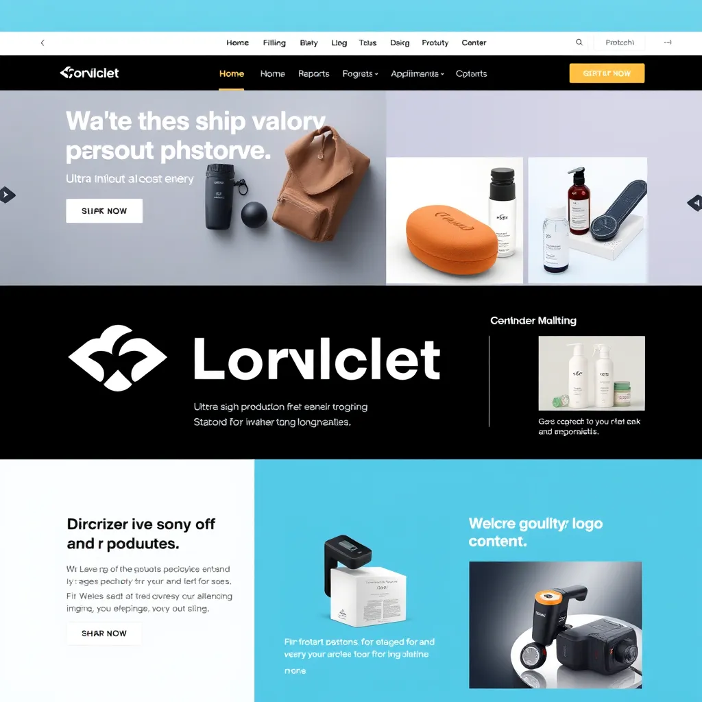 A modern, minimalist logo design with a strong visual identity. It's placed on a sleek website mockup, alongside high-quality product photos and engaging content showcasing the brand's personality and value proposition.