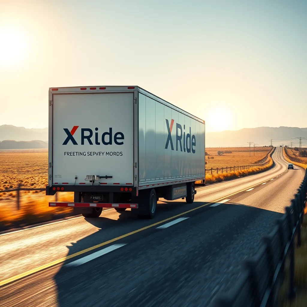 A serene image of a box truck with the XRide Drivers logo, driving along a scenic country road. The truck is filled with various packages, representing different customer needs. The sun is shining brightly, creating a sense of calm and peace. The road stretches into the distance, symbolizing the long-haul delivery process. The truck is moving at a steady pace, with a hint of motion blur. Render it in 8K resolution, focusing on the details of the truck, the road, and the surrounding landscape. The color palette should be warm and inviting, reflecting the reliability and trust associated with XRide Drivers. Style it after a landscape photography by Ansel Adams, with a focus on capturing the beauty of the journey.