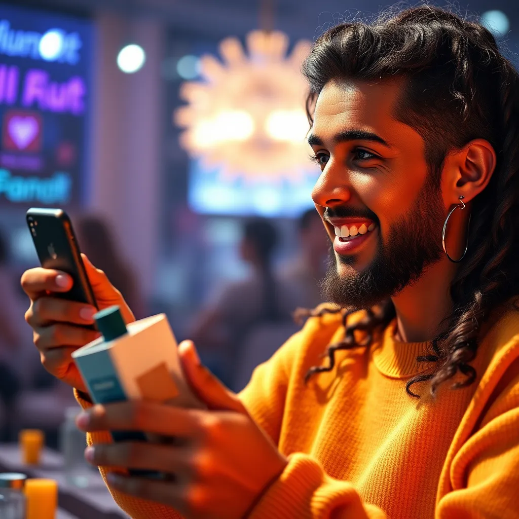 A vibrant social media feed showcasing a successful influencer using branded product packaging and sharing positive customer testimonials. The influencer has a strong online presence with a large following and engaging content.