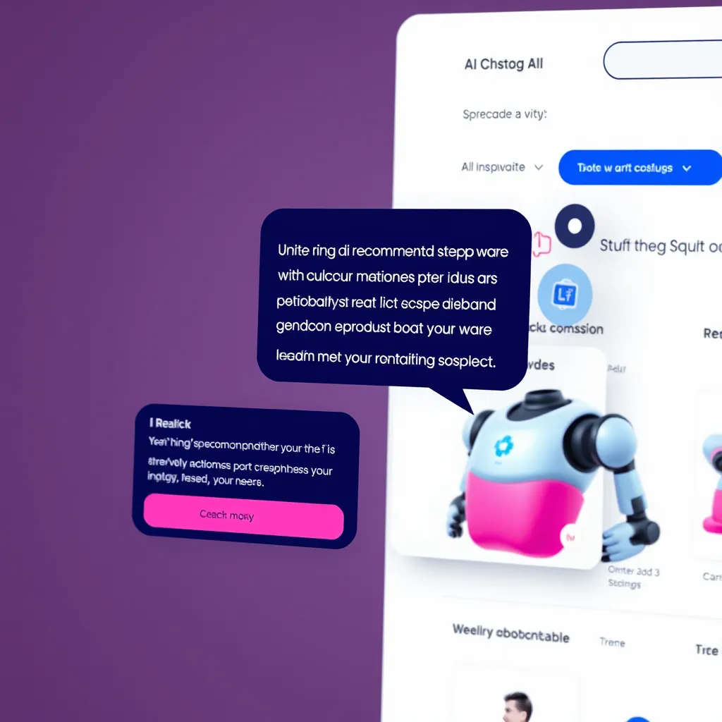 A website with a chat window in the corner, displaying a friendly AI chatbot interacting with a user, providing personalized recommendations for products based on the user's browsing history and preferences. The background should be a clean and modern website design with a visually appealing color scheme.