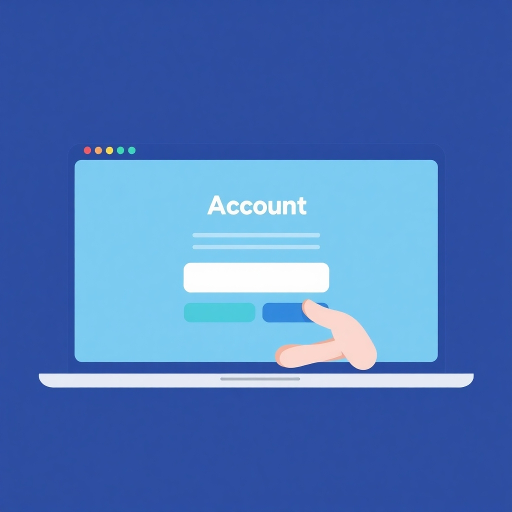 A clean, minimal illustration of a person creating an account on a website or app, showing a registration form with key fields highlighted.