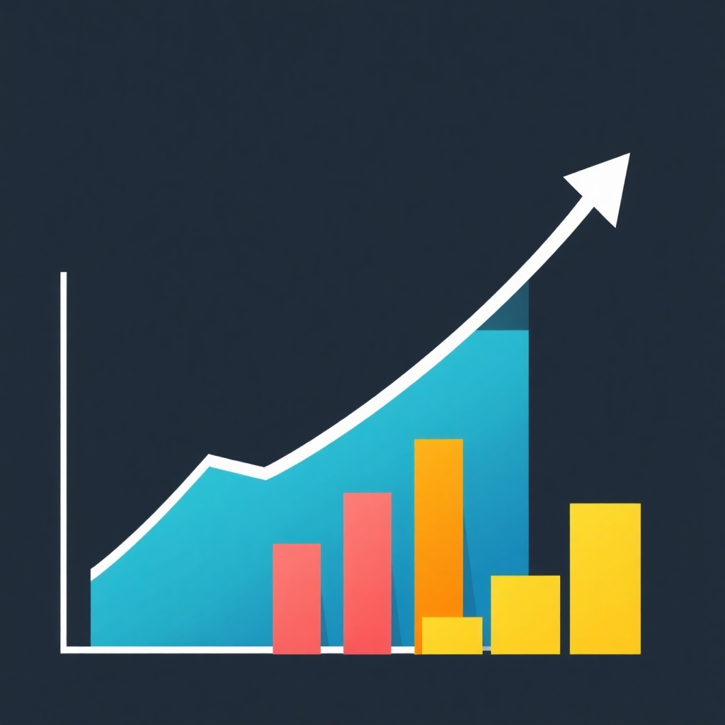 Abstract image with upward trending profit graphs and charts, showcasing increased profits. Bright, positive colors. A clean, professional style.