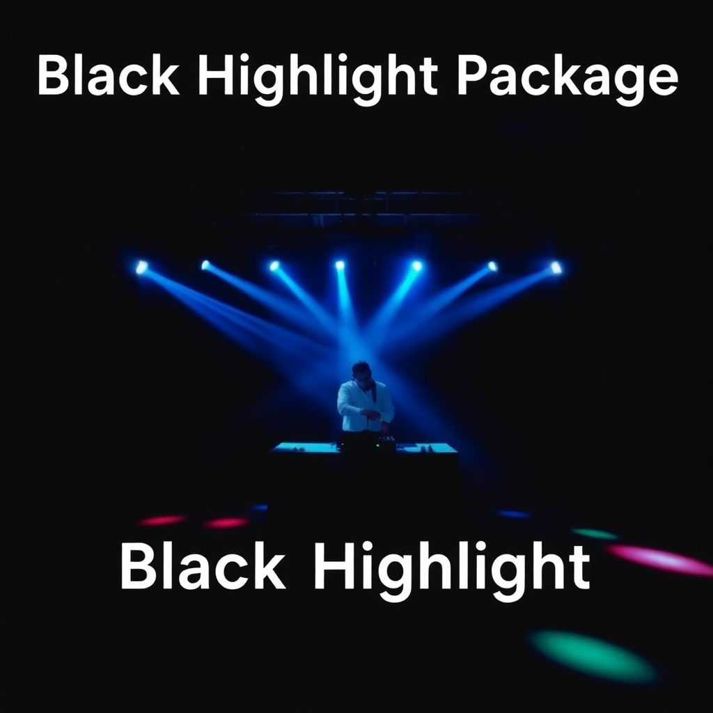 A dynamic image highlighting the 'Black Highlight Package' with dramatic black lighting, a vibrant dance floor, and a DJ in action. Focus on energy and excitement.