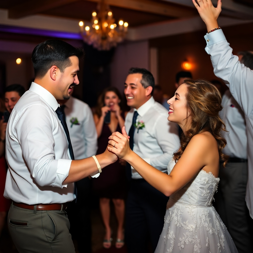 An image capturing a memorable moment from an event, such as a couple dancing at a wedding or a group of friends celebrating at a party. Focus on the emotions and the joy of the occasion.