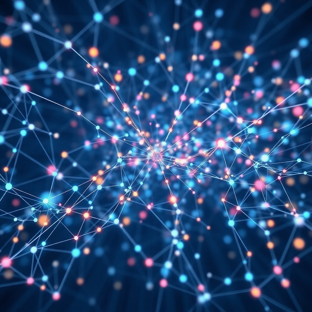 A photorealistic image depicting a complex network of interconnected nodes and pathways, representing the vast and intricate ecosystem of generative AI technologies and their interrelationships.  Each node could represent a different AI model, company, or application, with different colors to represent various types.  A light, ethereal quality to the background with connections subtly glowing.