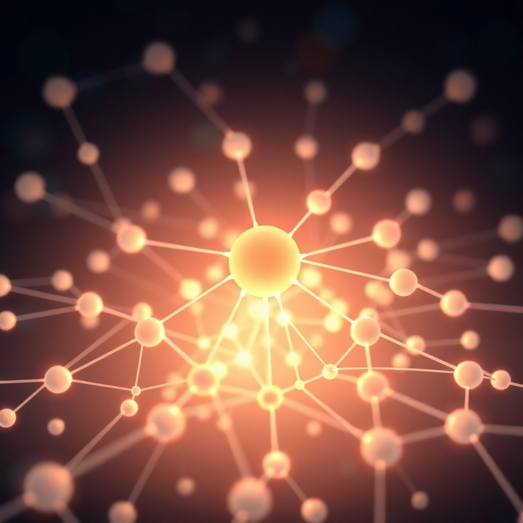 A photorealistic image depicting a futuristic, interconnected network of glowing nodes, symbolizing the early neural networks that formed the foundation of LLMs. The nodes should vary in size and brightness, with the largest and brightest in the center, representing the core of the technology. A soft, ambient glow should surround the network, conveying a sense of innovation and potential.