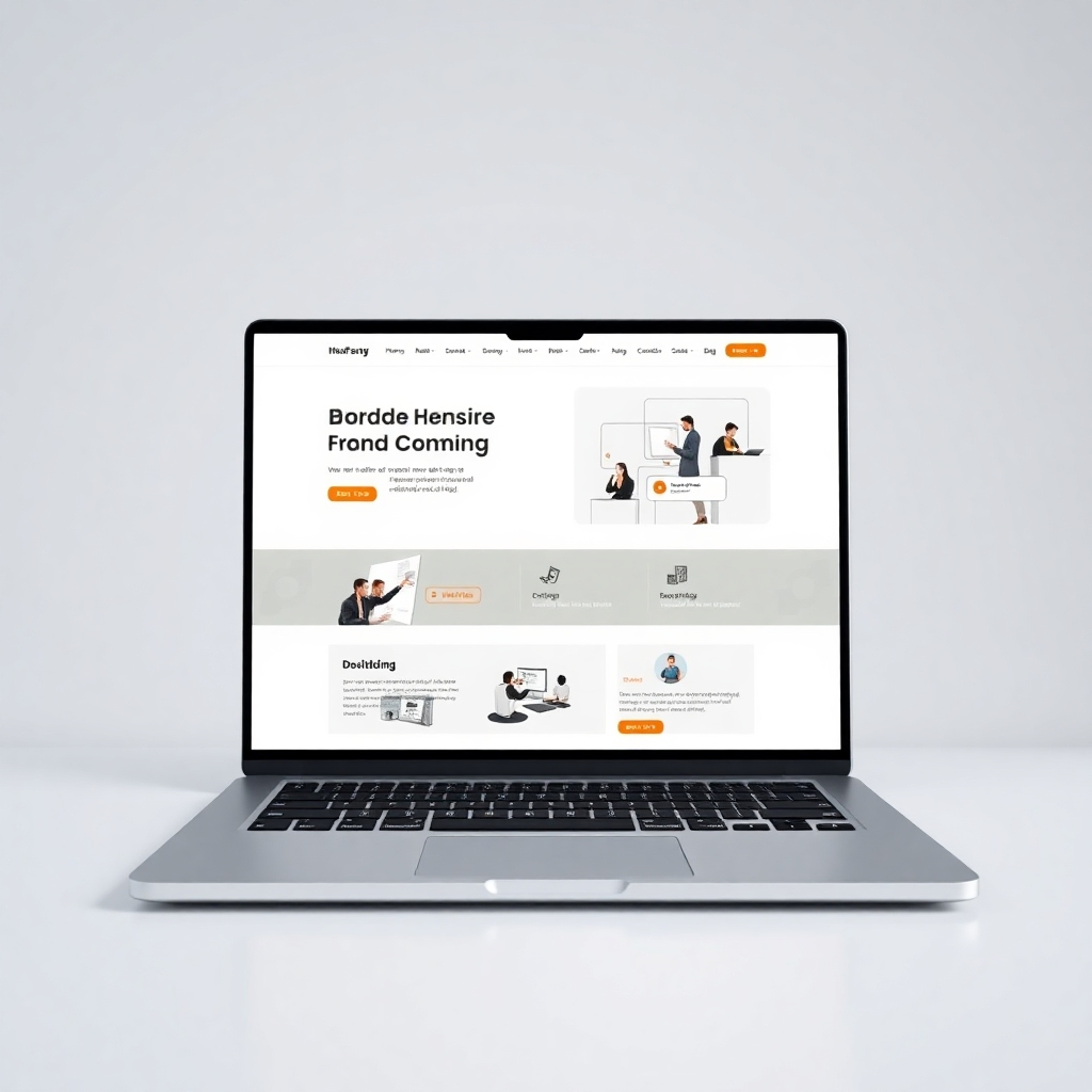 A photorealistic image of a modern, clean website design displayed on a laptop. The image should emphasize the website's visual appeal and user-friendliness.  The color palette should be neutral.  Technical specifications: 4K resolution.  The lighting should be even, highlighting the details of the design.