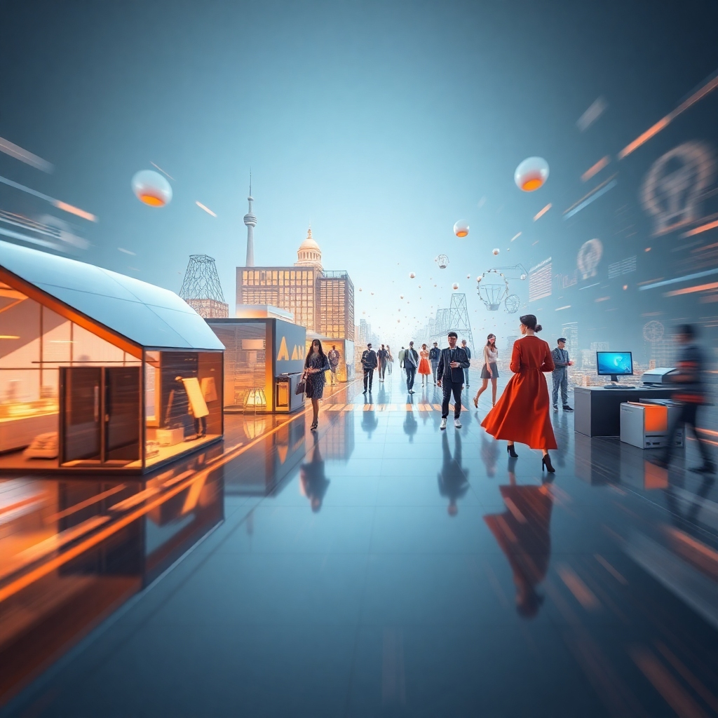 A photorealistic image showing a rapid succession of designs, prototypes, and ideas, as if a time-lapse of a generative AI model generating innovations.  The images should represent different fields like architecture, fashion, and technology, emphasizing versatility and speed of creation.