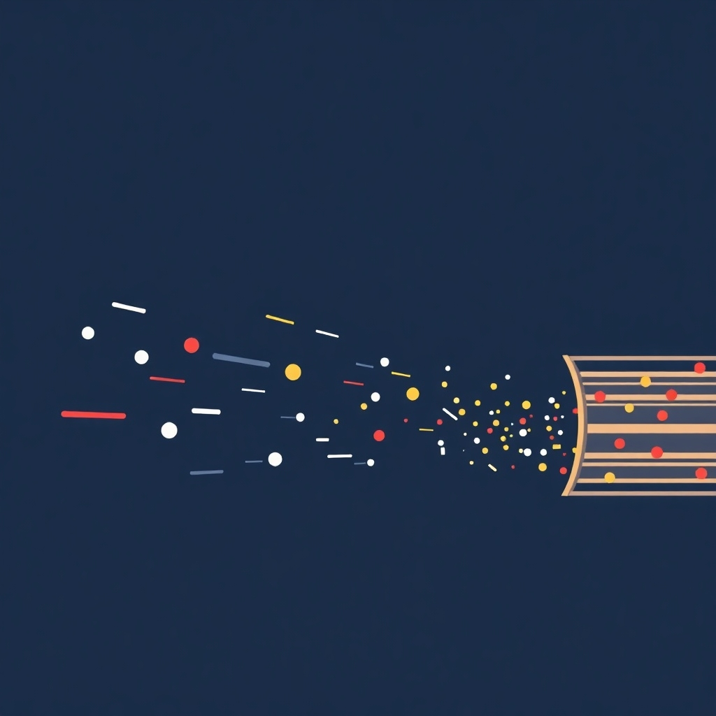 A stylized illustration highlighting the speed and accuracy of a discriminative model.  Show a visual representation of a fast-processing algorithm accurately classifying data points in real time. The data points could be represented as moving objects speeding towards a classifier, which instantly assigns them to the correct category. The aesthetic should feel like a technological demonstration.