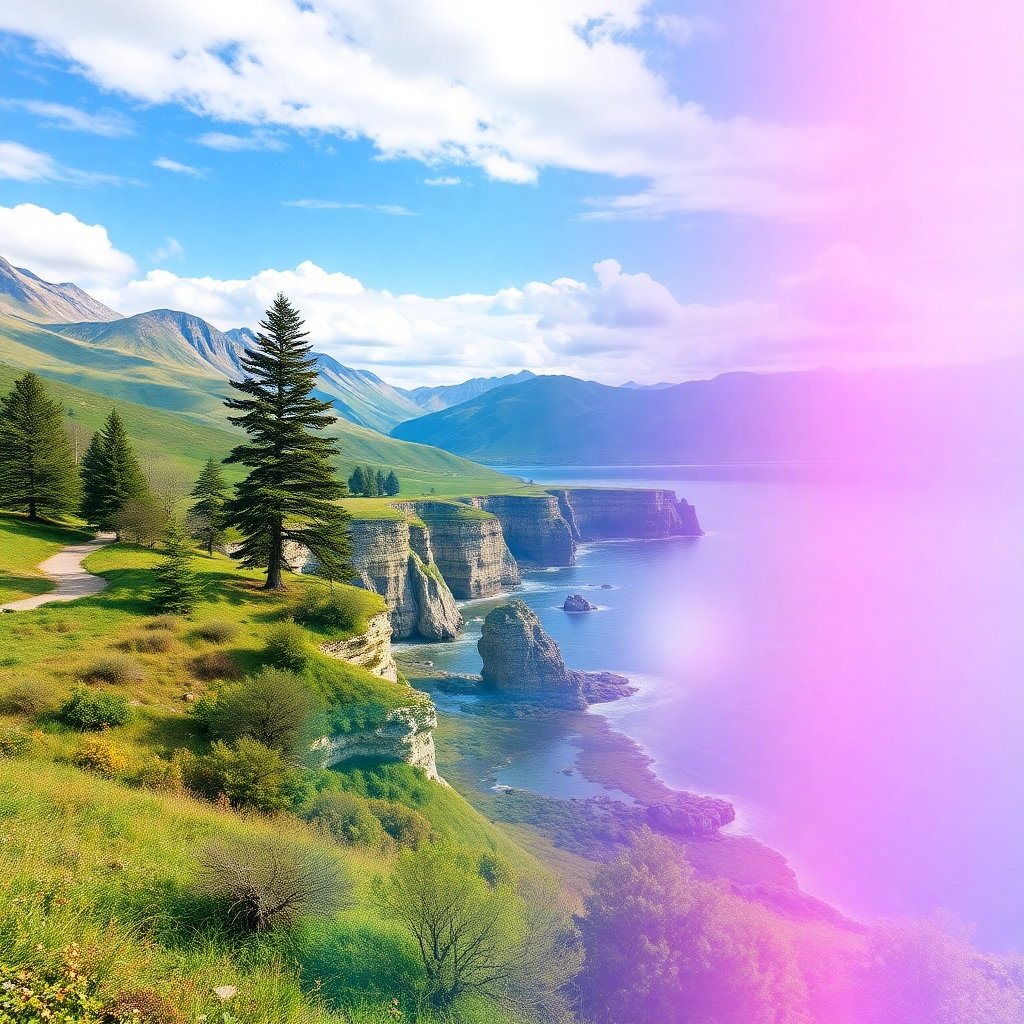 A stylized image combining elements of both real-world imagery and computer-generated imagery (CGI). A beautiful landscape scene should be the main focus, partially overlaid with transparent visual effects showing the AI model’s creative process, such as lines, nodes, and color gradients.  The image should be visually striking and convey the beauty and power of generative AI in image and video creation.