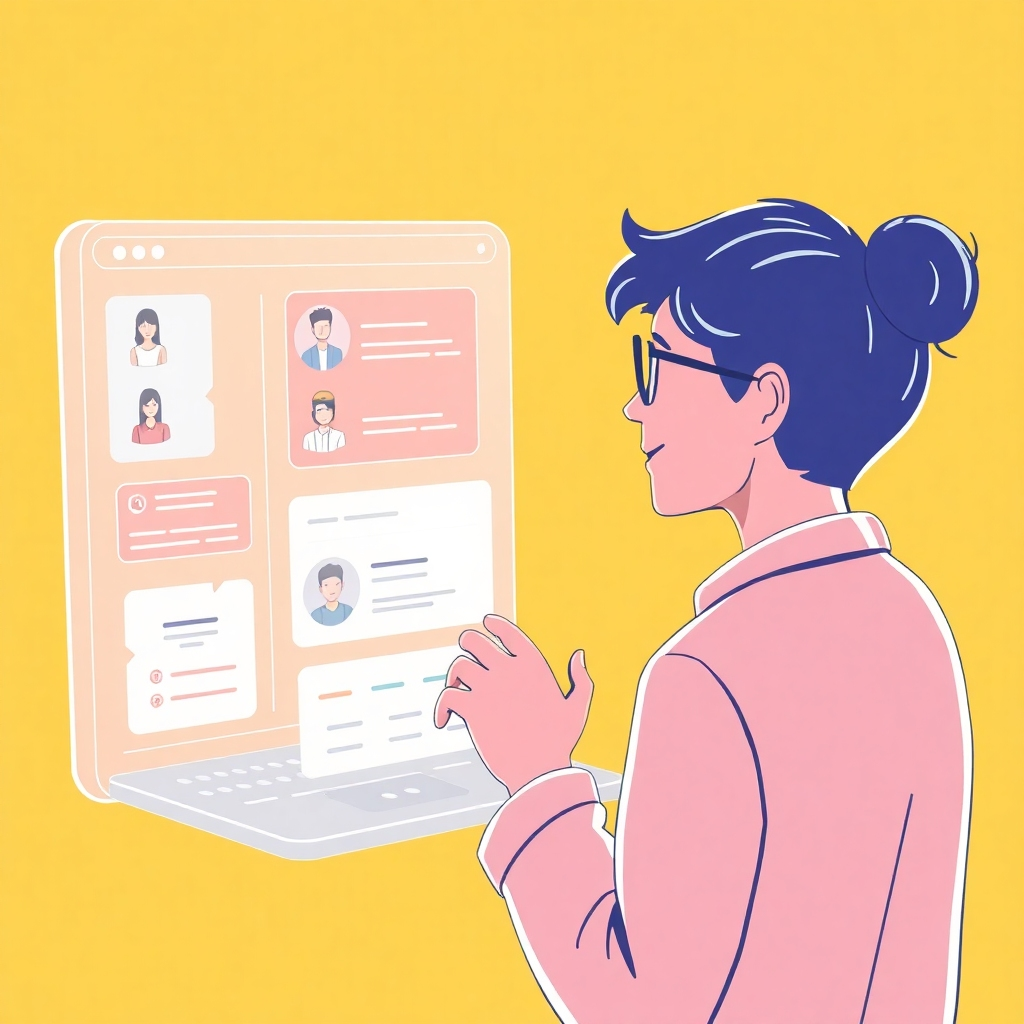 A stylized image depicting a user interacting with a holographic interface. The interface dynamically adapts to the user's preferences, showing personalized content, recommendations, and interactive elements. The color palette should be bright and cheerful, reflecting the positive and engaging nature of personalization.