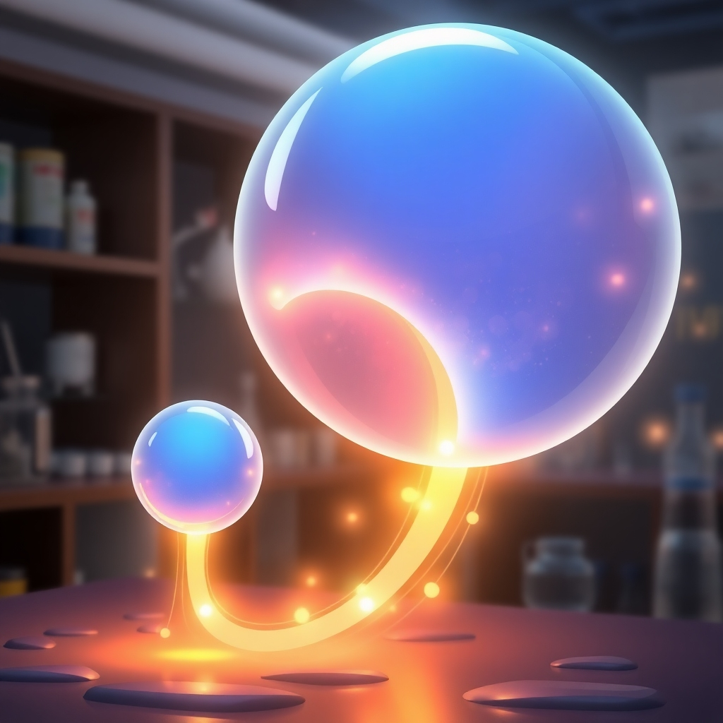 An image depicting a stylized transfer of knowledge from a large, glowing orb representing a pre-trained model to a smaller orb representing a specific task, like language translation. The transfer is represented by glowing streams of light, illustrating the flow of learned knowledge. The background should evoke a sense of scientific discovery, with perhaps a laboratory setting, but the style needs to be more illustrative than photorealistic, allowing for artistic liberty.