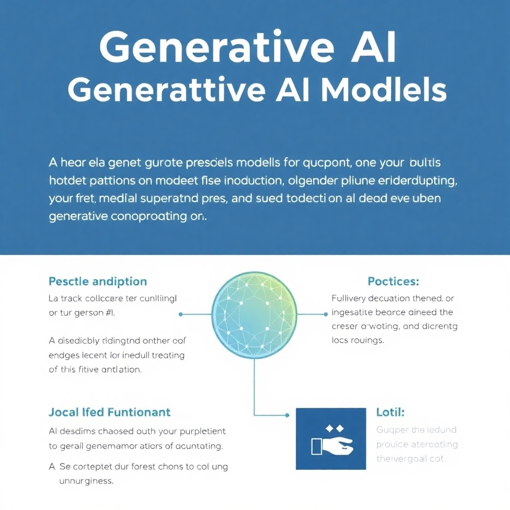 Create an infographic-style image explaining the basic functionality of Generative AI models with clear and simple visuals.  The style should be clean and modern. The color palette should be harmonious and easy on the eyes. The image should be 4K resolution with high quality text.